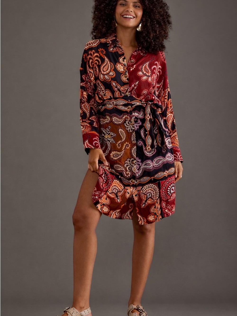 FARM Rio Mixed Paisley Shirt Mini Dress Size S Boho Tropical Vacation
